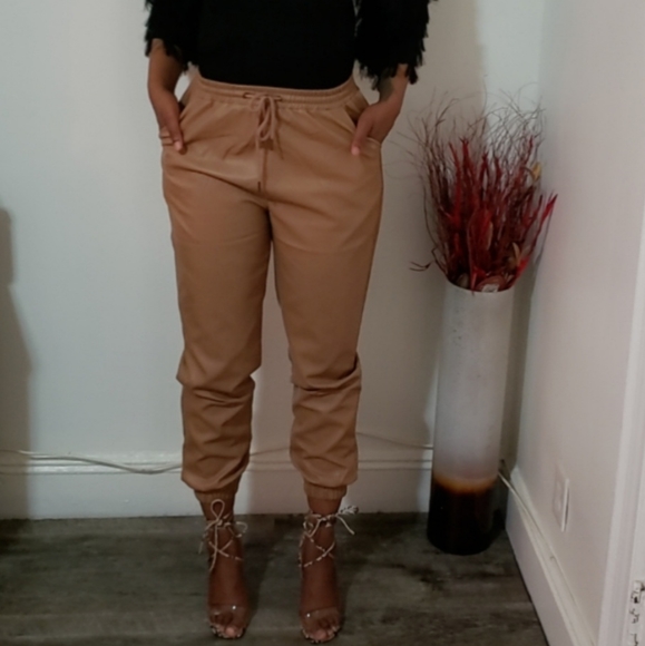 Faux Leather Joggers - Picture 1 of 6